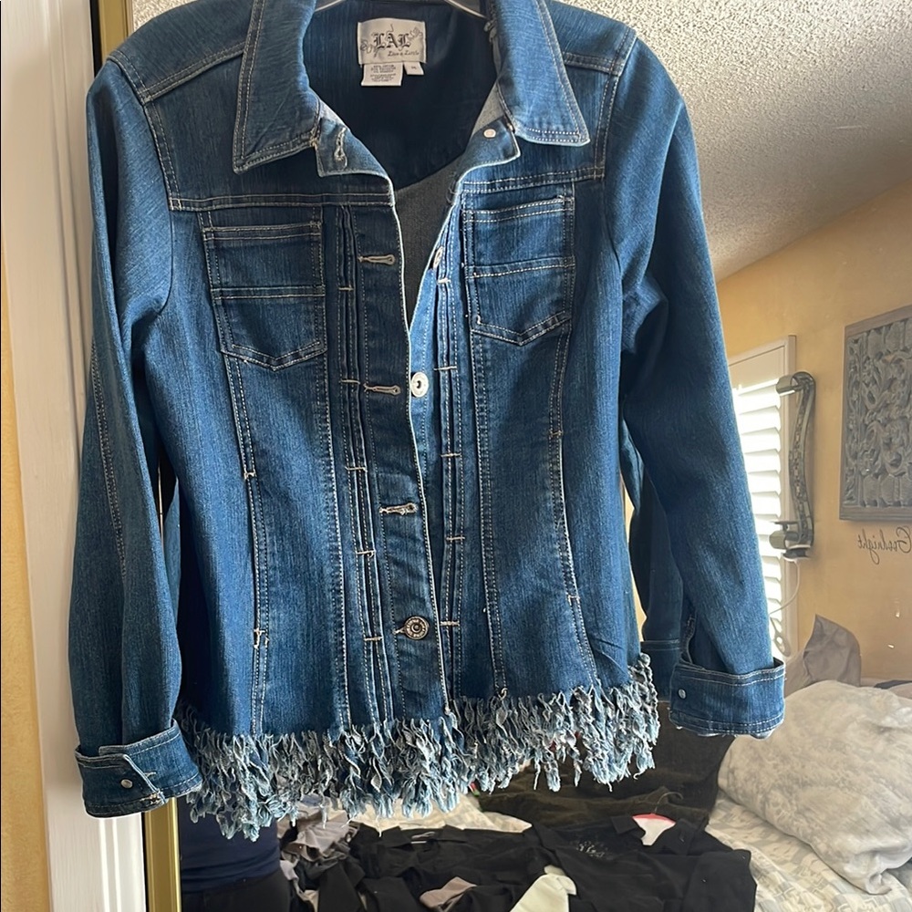 Live a Little Blue Jean Jacket with Frayed Hem